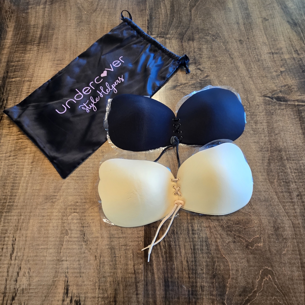 Undercover Black and Cream Adhesive Bras SIZE D CUP NWT
